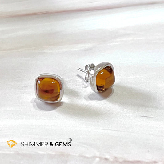 Citrine Square 925 Silver Earrings