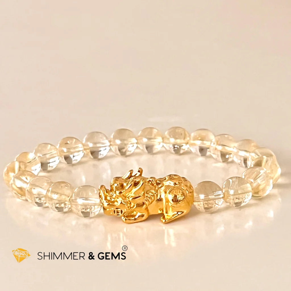 Citrine Stainless Steel Pixiu Bracelet (8mm)