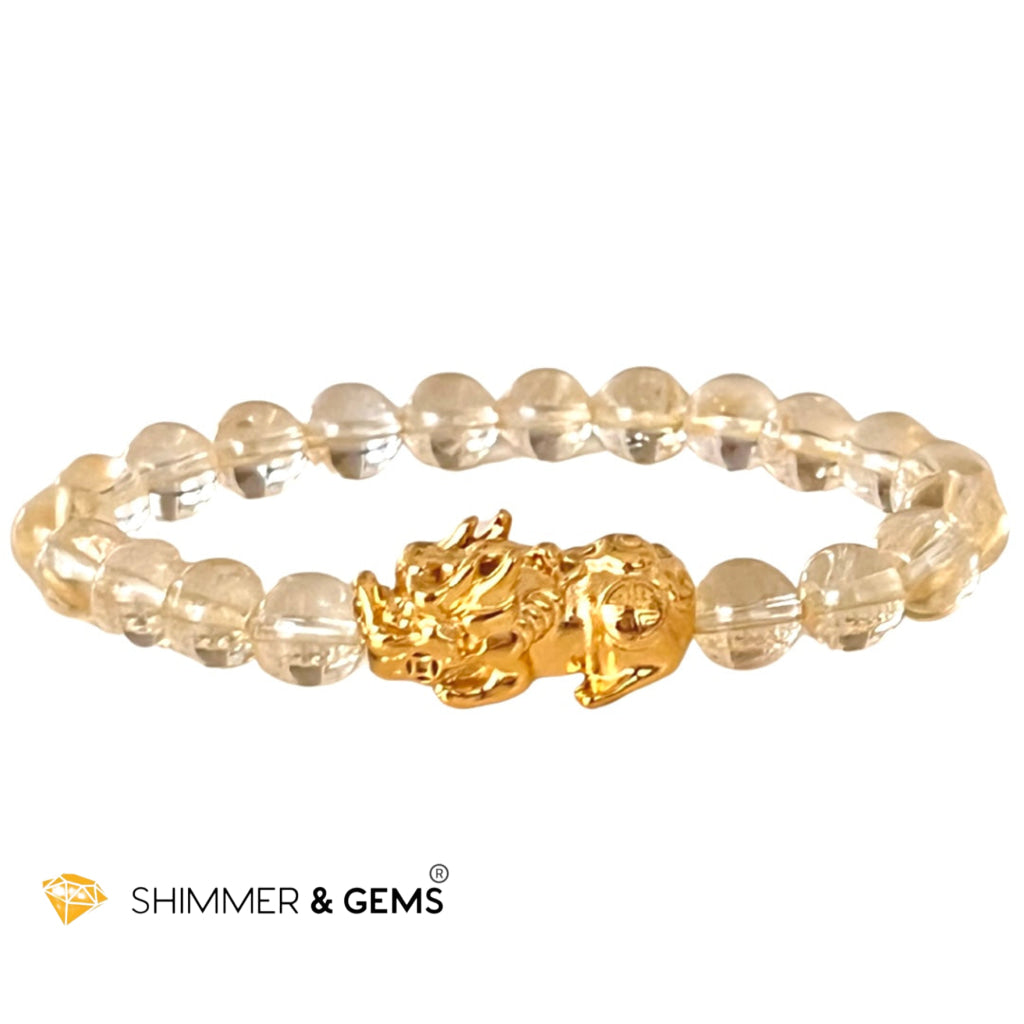 Citrine Stainless Steel Pixiu Bracelet (8Mm)