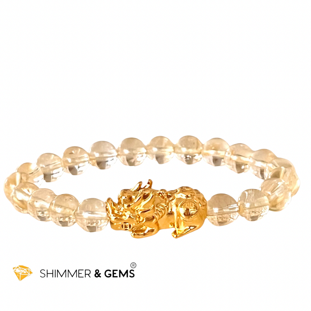 Citrine Stainless Steel Pixiu Bracelet (8Mm) 5.5