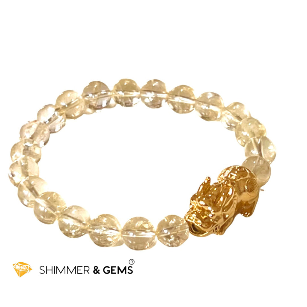 Citrine Stainless Steel Pixiu Bracelet (8Mm)