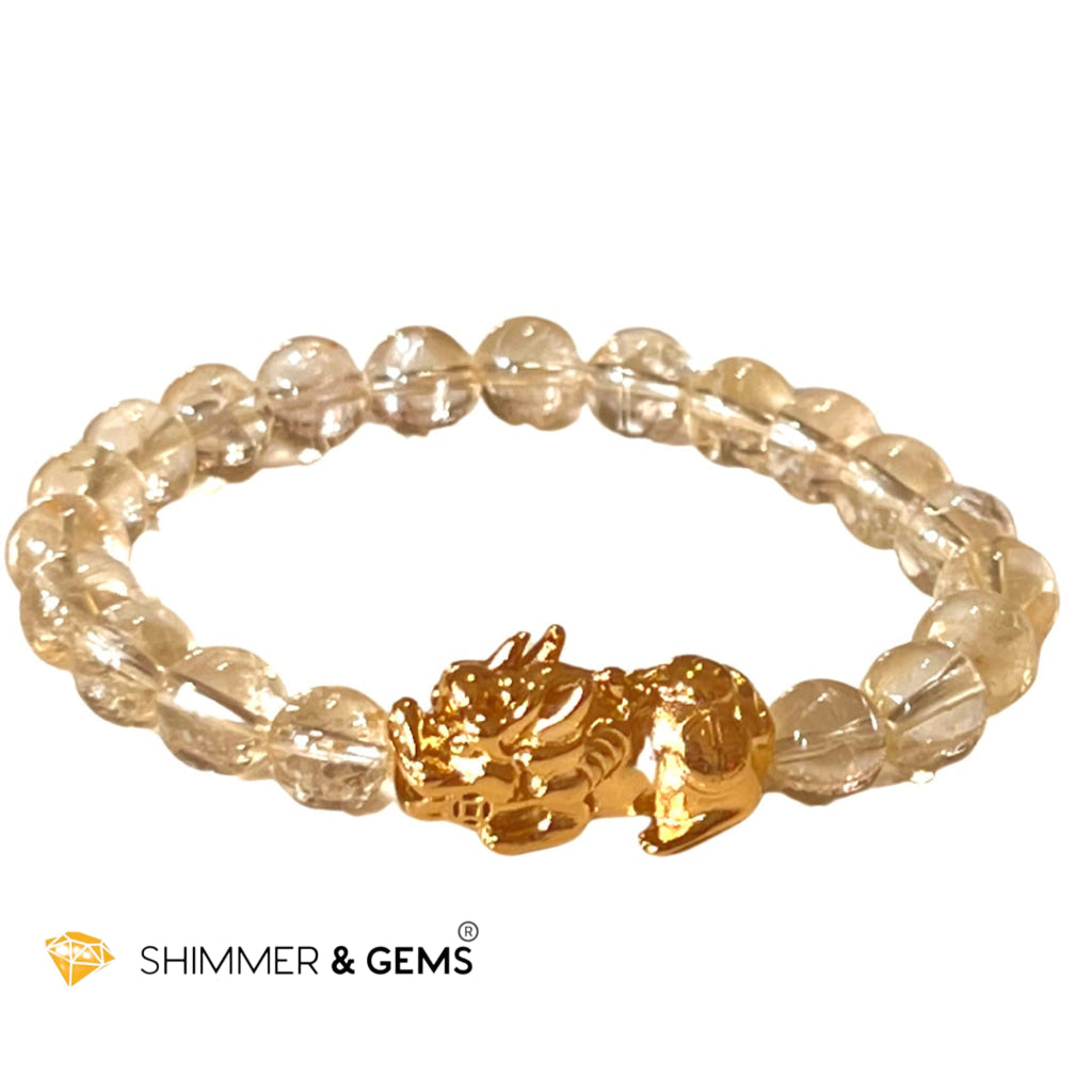 Citrine Stainless Steel Pixiu Bracelet (8Mm)