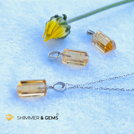 Citrine Tube Pendant (14Mm) 925 Silver (Wealth Activator) Aaa Grade Charms & Pendants