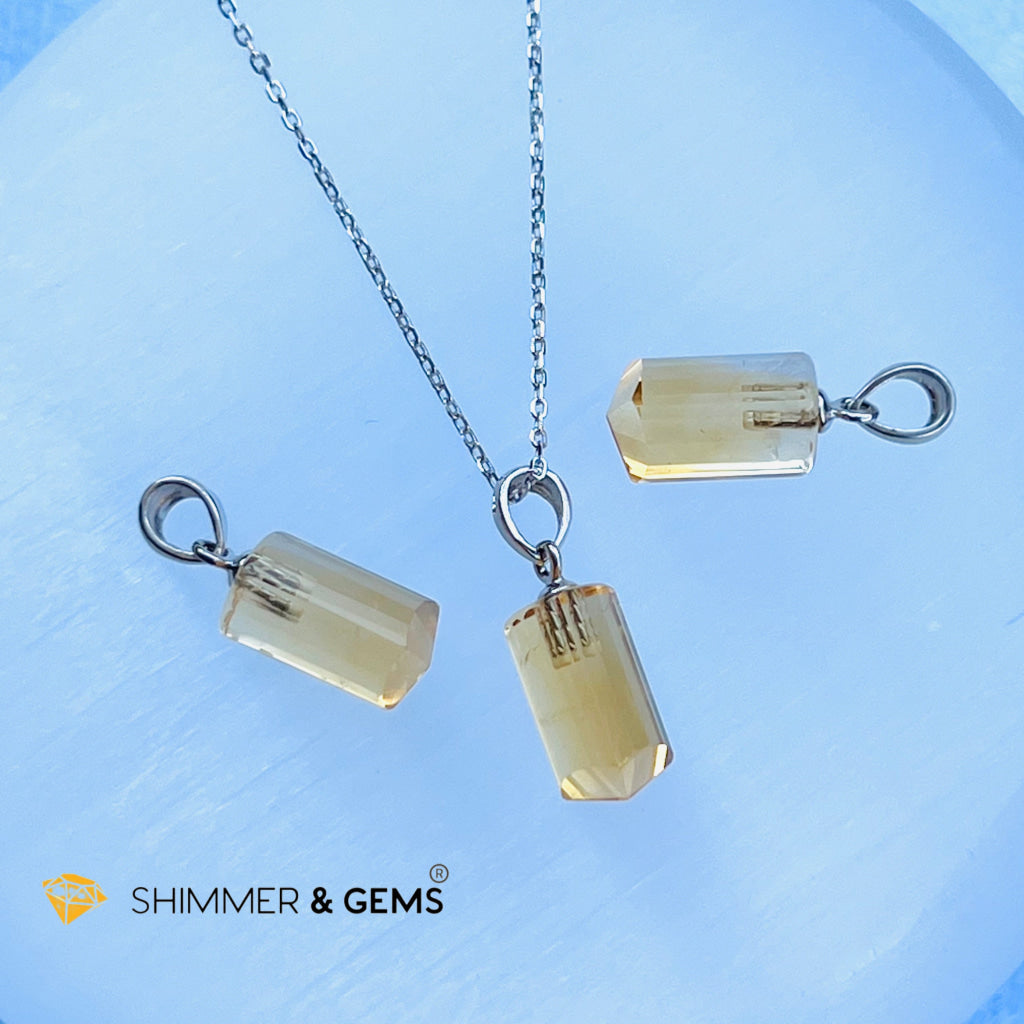 Citrine Tube Pendant (14Mm) 925 Silver (Wealth Activator) Aaa Grade Charms & Pendants