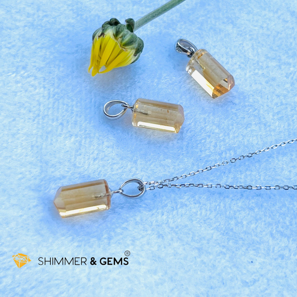 Citrine Tube Pendant (14Mm) 925 Silver (Wealth Activator) Aaa Grade Charms & Pendants