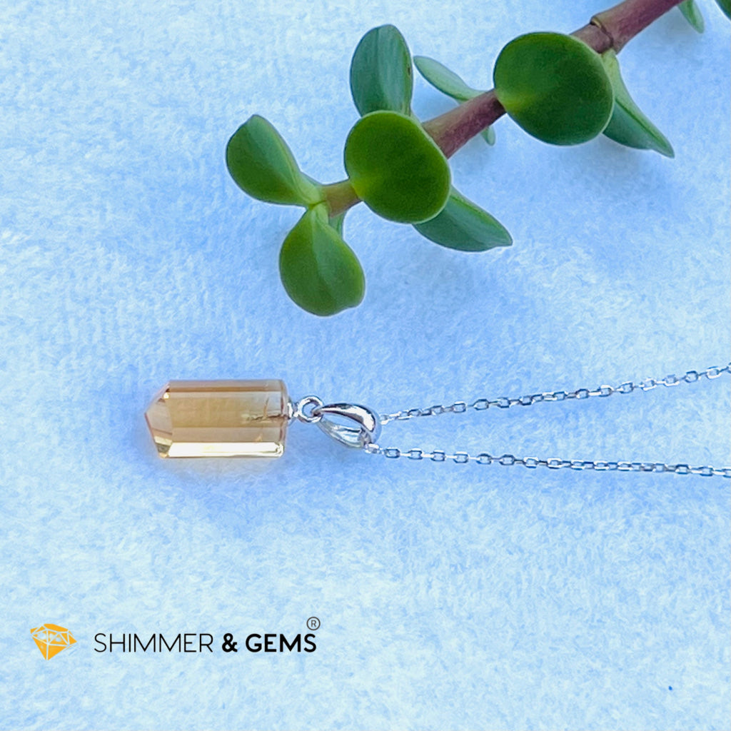 Citrine Tube Pendant (14Mm) 925 Silver (Wealth Activator) Aaa Grade Charms & Pendants