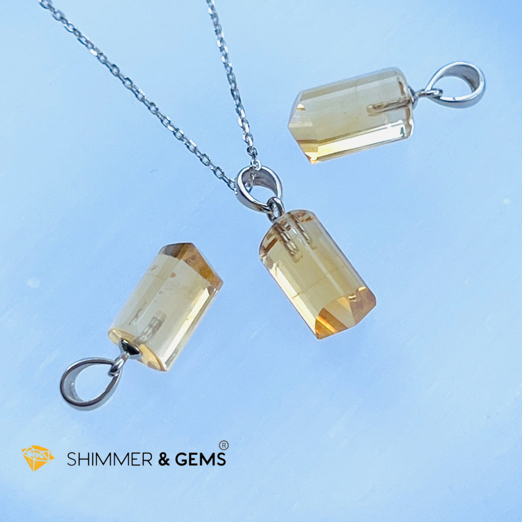 Citrine Tube Pendant (14Mm) 925 Silver (Wealth Activator) Aaa Grade Charms & Pendants