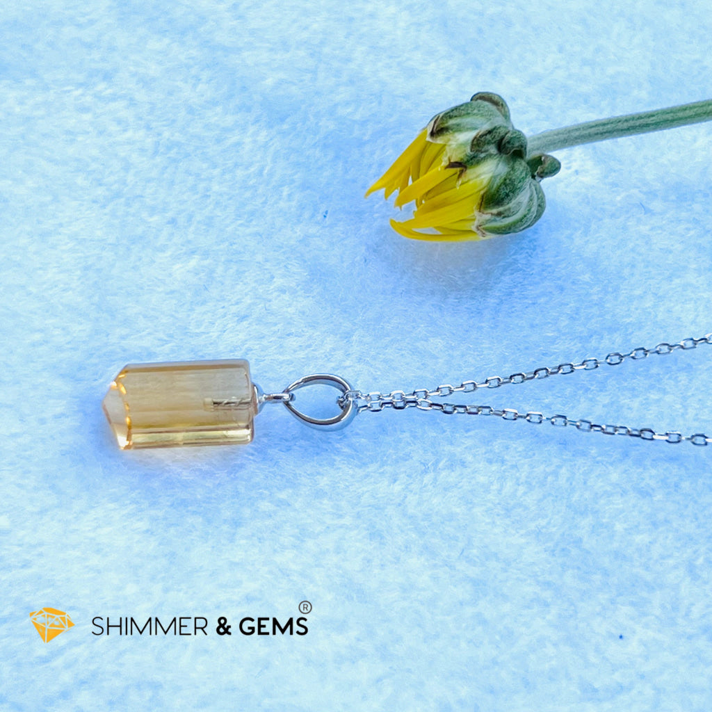 Citrine Tube Pendant (14Mm) 925 Silver (Wealth Activator) Aaa Grade Charms & Pendants