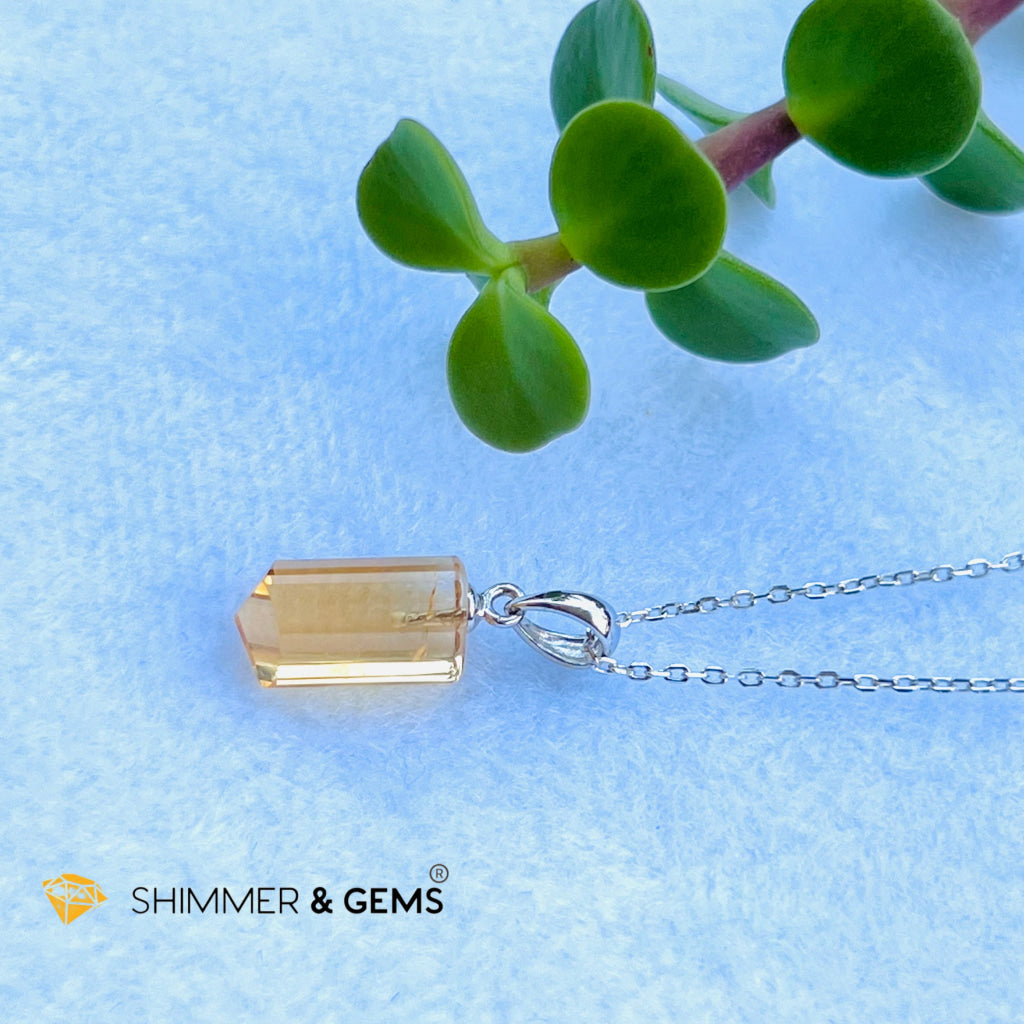 Citrine Tube Pendant (14Mm) 925 Silver (Wealth Activator) Aaa Grade Charms & Pendants