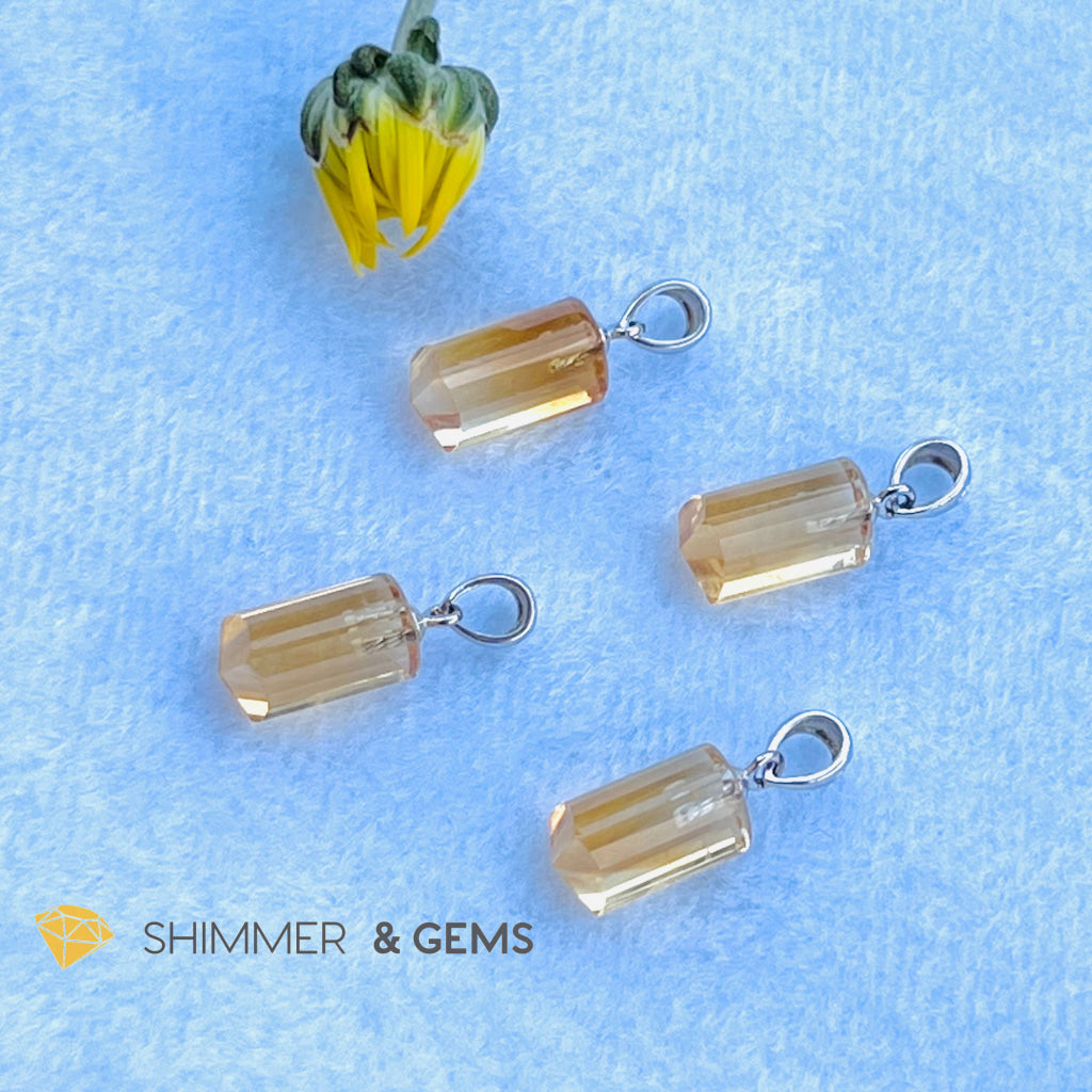Citrine Tube Pendant (14Mm) 925 Silver (Wealth Activator) Aaa Grade Only Charms & Pendants