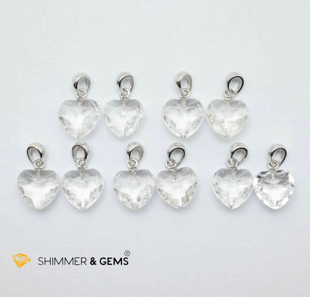 Clear Quartz 11mm Heart 925 Silver Pendant (Master Light)