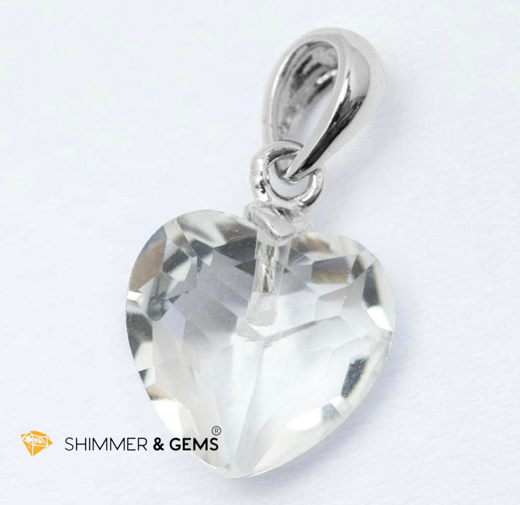 Clear Quartz 11mm Heart 925 Silver Pendant (Master Light)