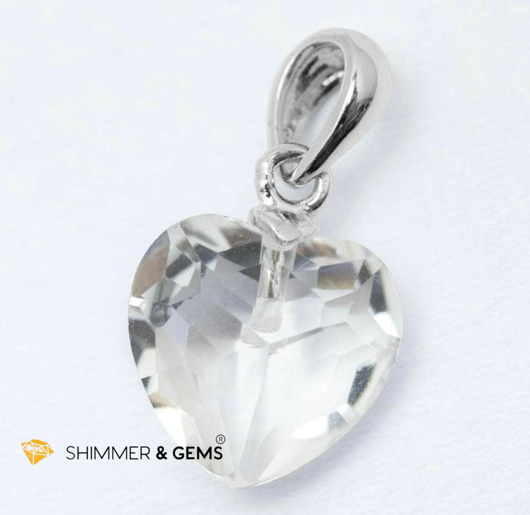 Clear Quartz 11mm Heart 925 Silver Pendant (Master Light)