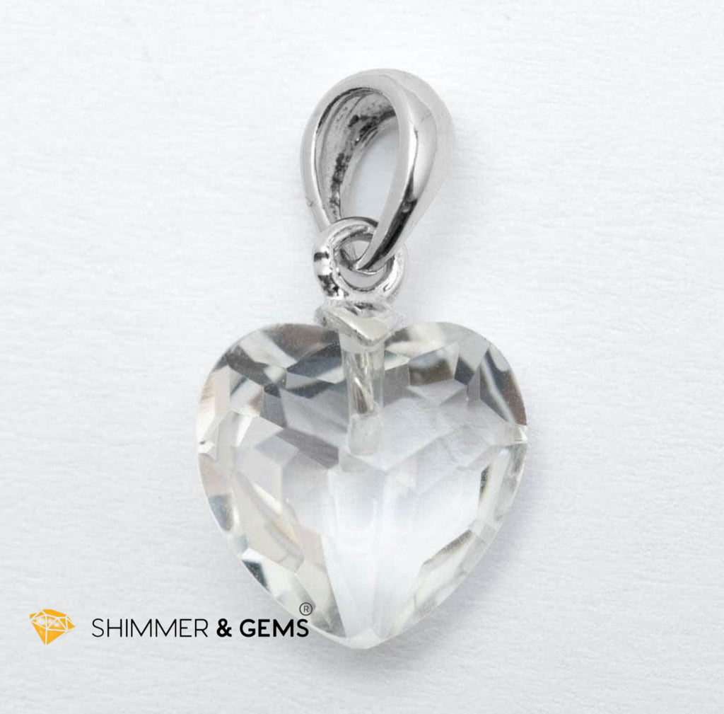 Clear Quartz 11mm Heart 925 Silver Pendant (Master Light)