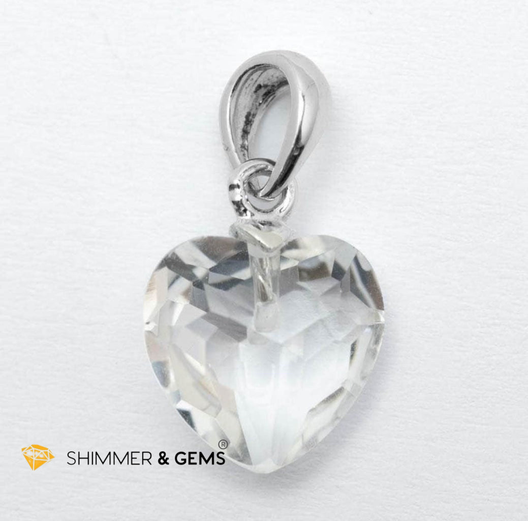 Clear Quartz 11mm Heart 925 Silver Pendant (Master Light)