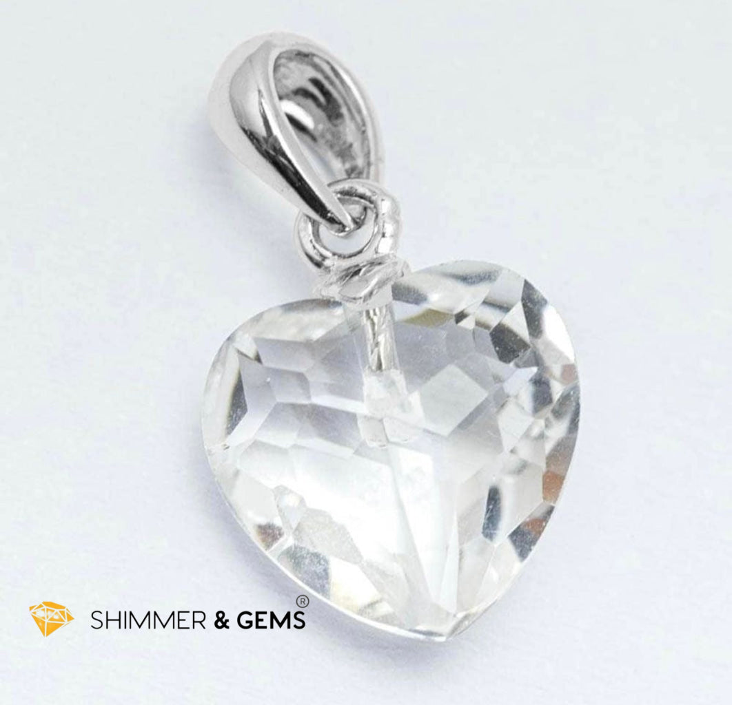 Clear Quartz 11mm Heart 925 Silver Pendant (Master Light)