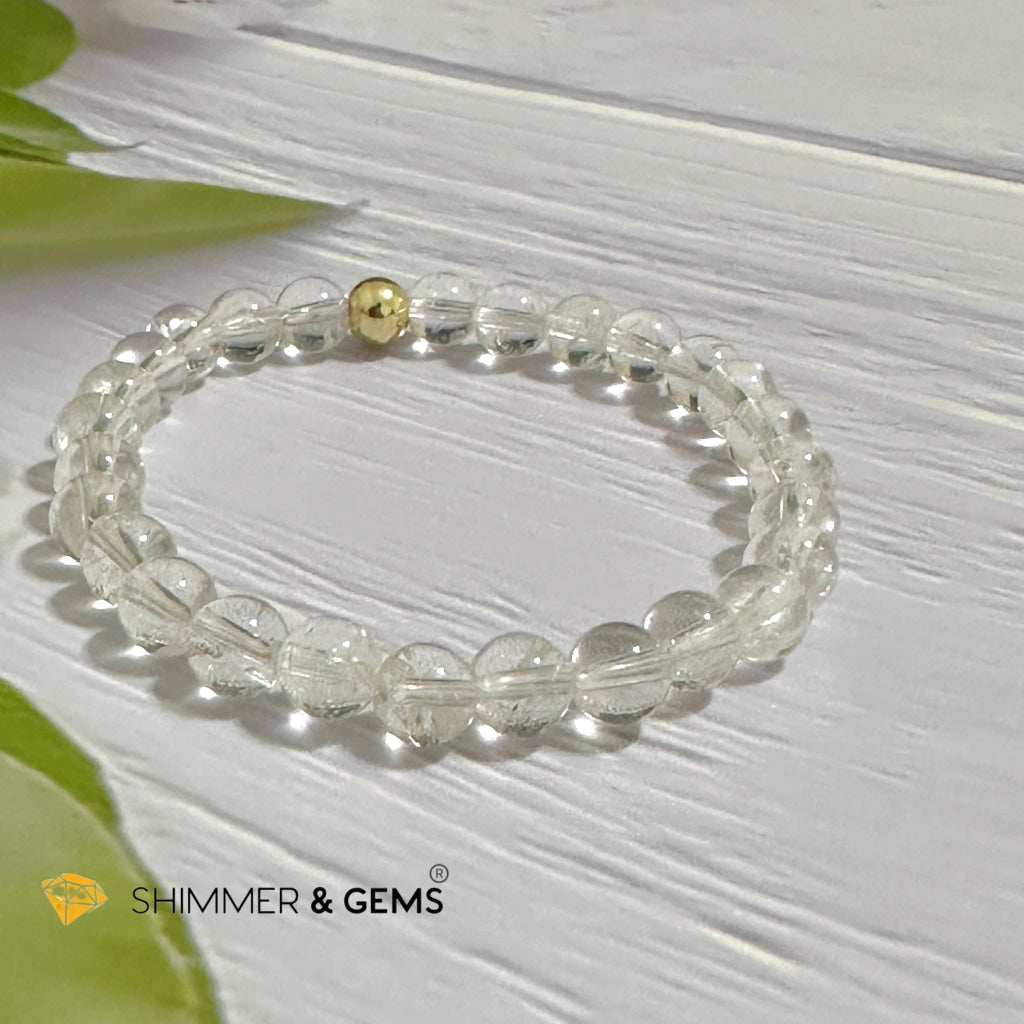 Clear Quartz 6mm Bracelet with 14k gold filled bead