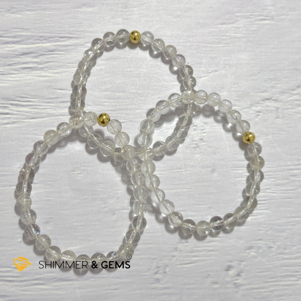 Clear Quartz 6mm Bracelet with 14k gold filled bead