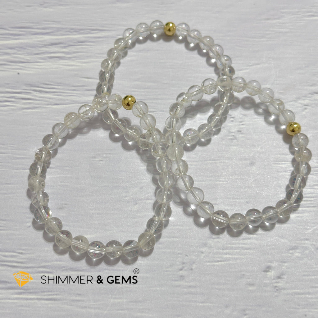 Clear Quartz 6mm Bracelet with 14k gold filled bead