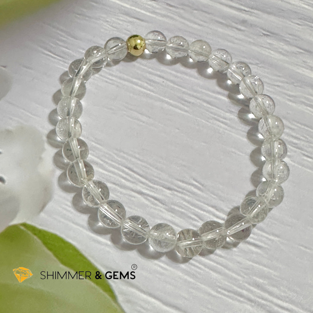 Clear Quartz 6mm Bracelet with 14k gold filled bead