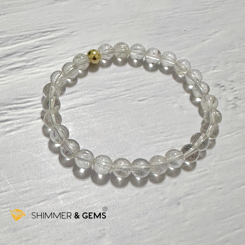 Clear Quartz 6mm Bracelet with 14k gold filled bead