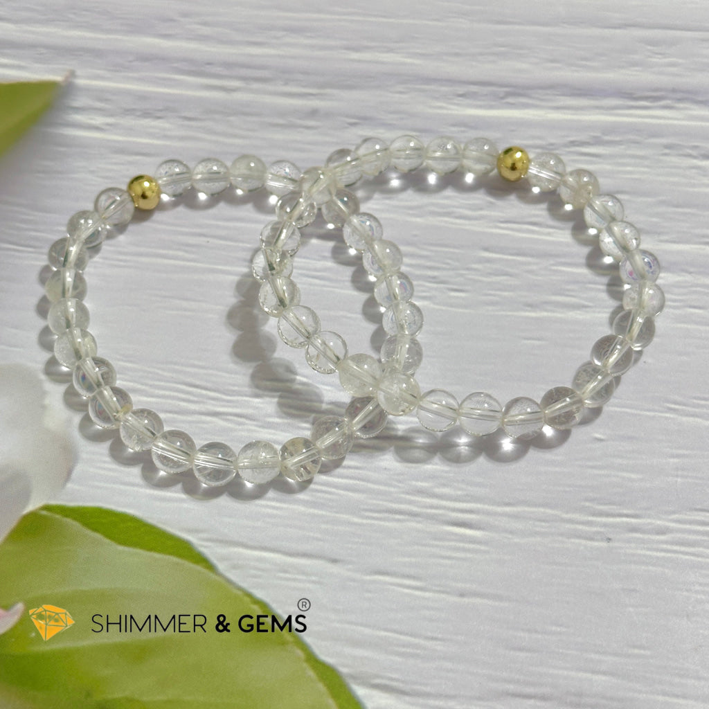 Clear Quartz 6mm Bracelet with 14k gold filled bead