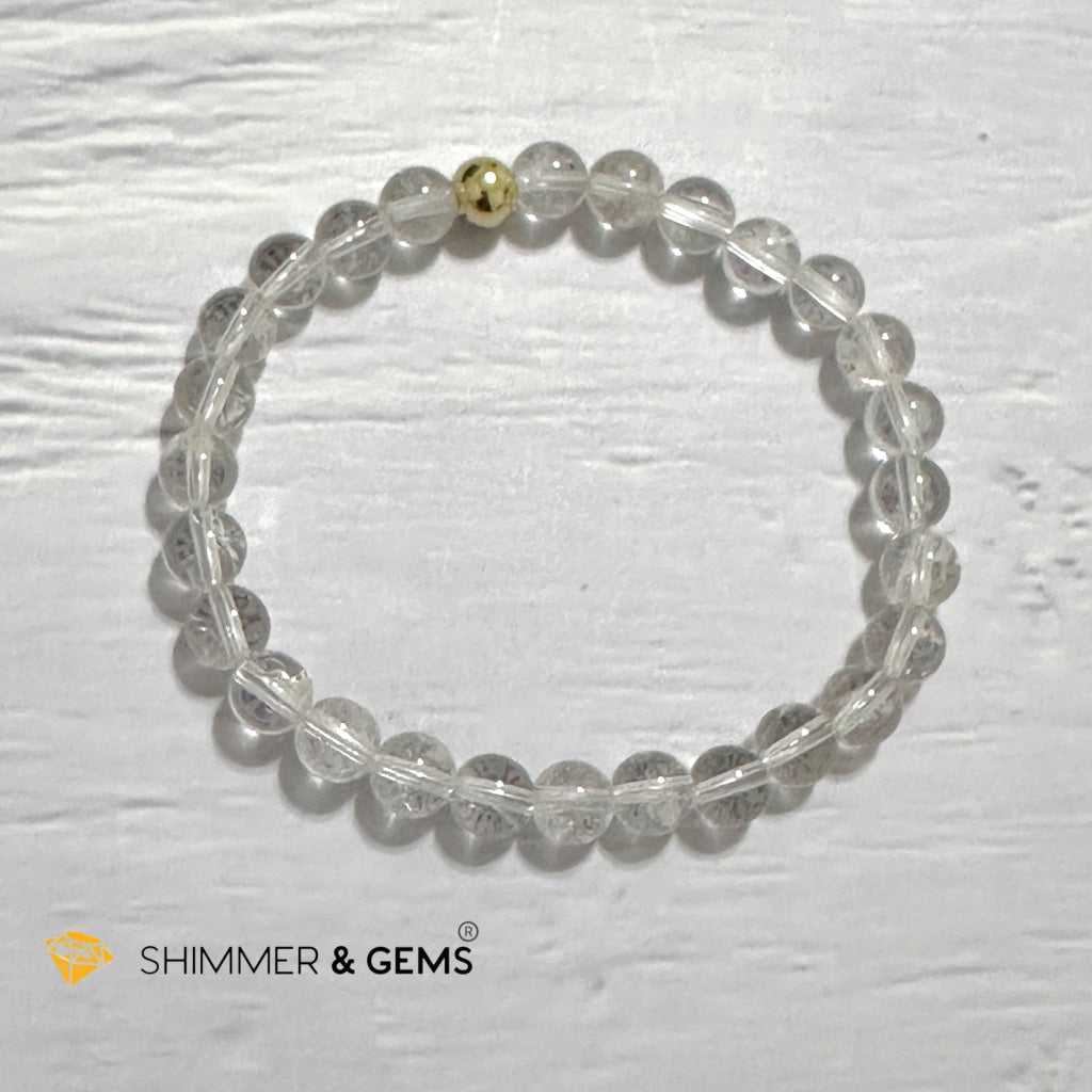 Clear Quartz 6mm Bracelet with 14k gold filled bead