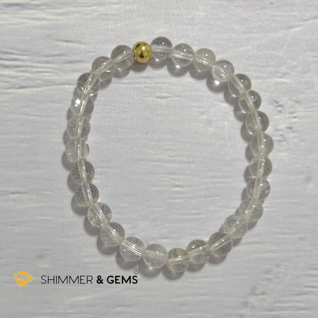 Clear Quartz 6mm Bracelet with 14k gold filled bead