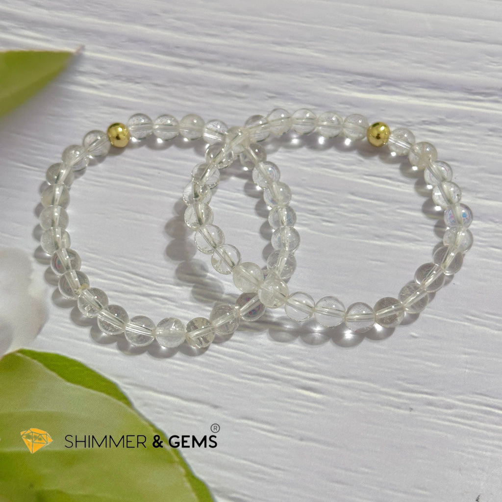 Clear Quartz 6mm Bracelet with 14k gold filled bead