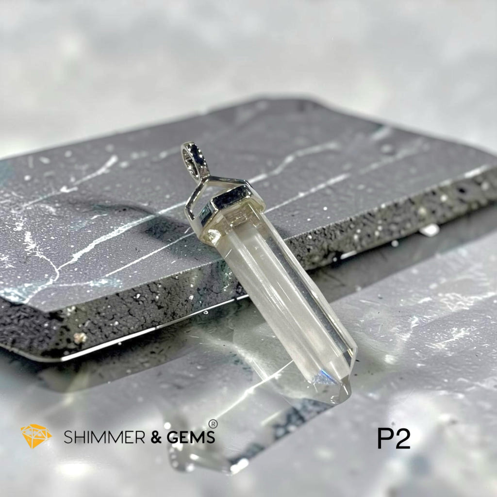Clear Quartz Point Pendant 925 Silver 35mm