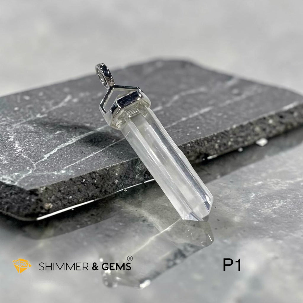 Clear Quartz Point Pendant 925 Silver 35mm