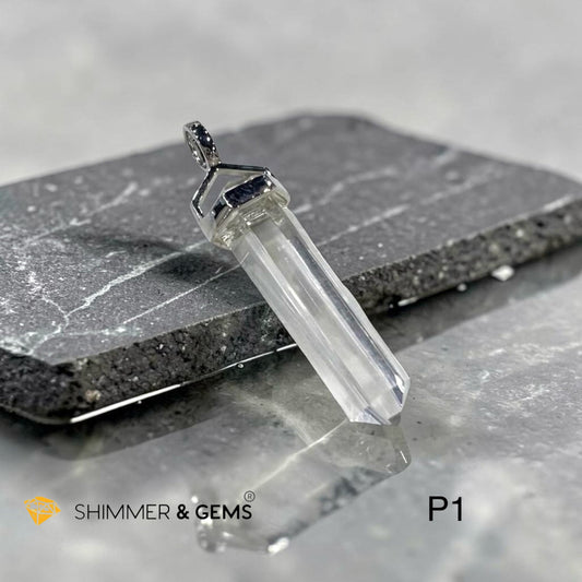 Clear Quartz Point Pendant 925 Silver 35mm