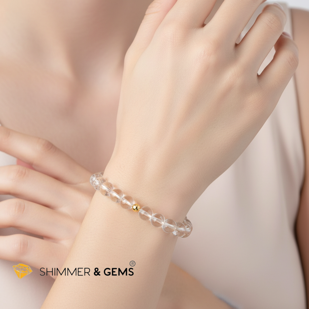 Clear Quartz with 14k Gold-Filled Bead (8mm) lightcoded & attuned