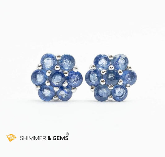 Cluster Blue Sapphire Earrings 925 Silver 6mm (Instant Wealth & Fame)