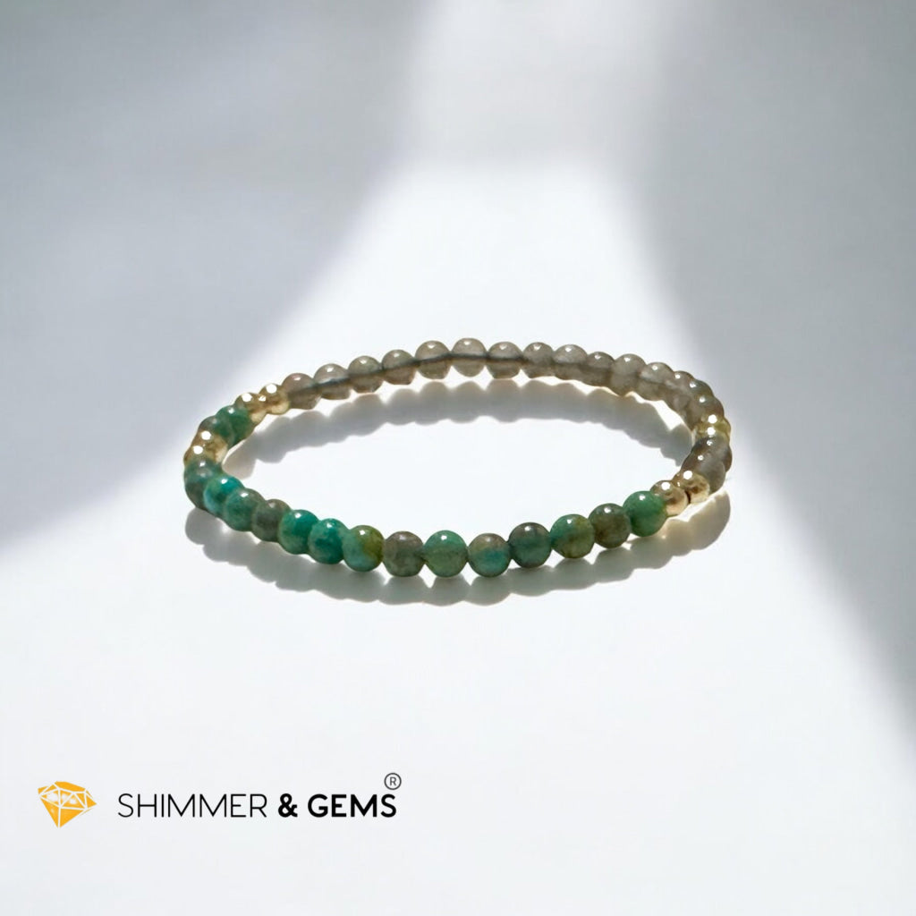 Cosmic Alignment Sacred Bracelet (Black Moonstone & Turquoise 4mm) Light-coded & Pre-activated