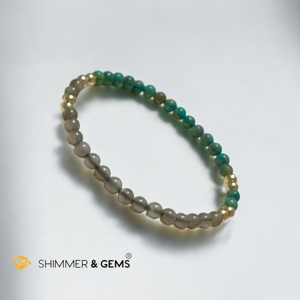 Cosmic Alignment Sacred Bracelet (Black Moonstone & Turquoise 4mm) Light-coded & Pre-activated