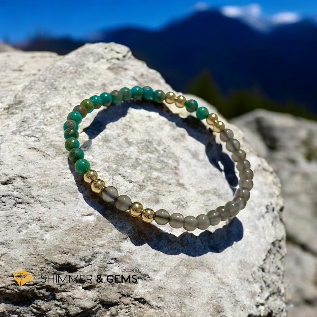 Cosmic Alignment Sacred Bracelet (Black Moonstone & Turquoise 4mm) Light-coded & Pre-activated