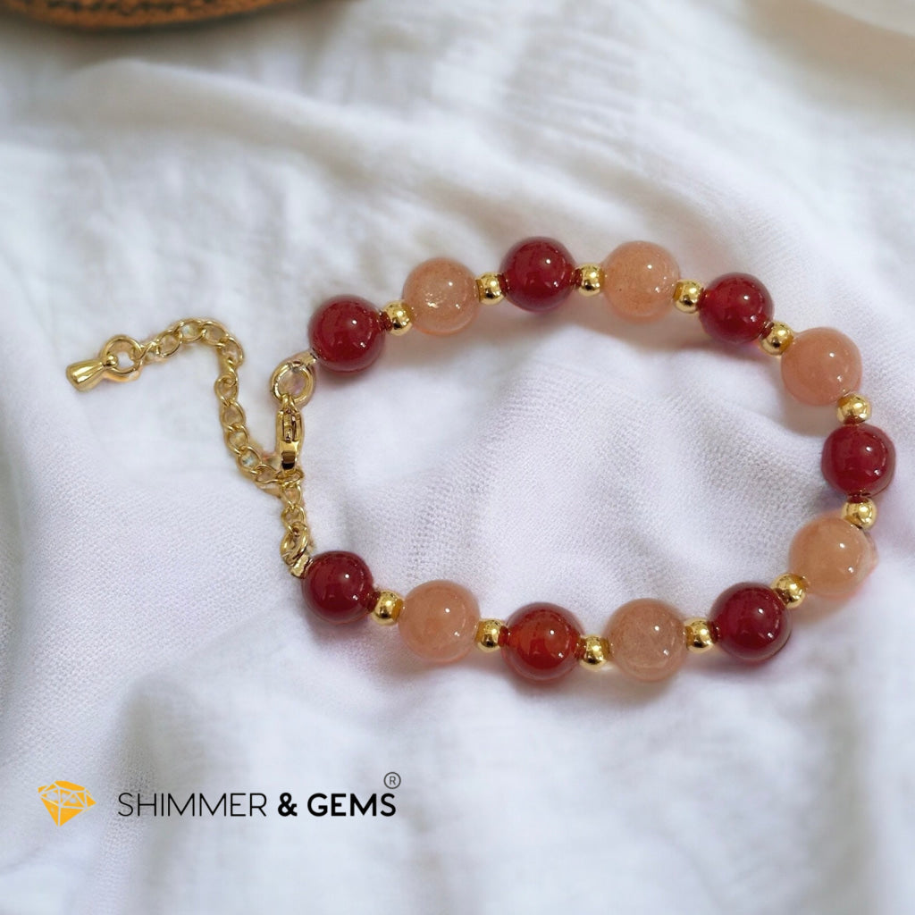 Courage & Confidence 8mm Bracelet (Sunstone & Carnelian) with stainless steel beads and chain