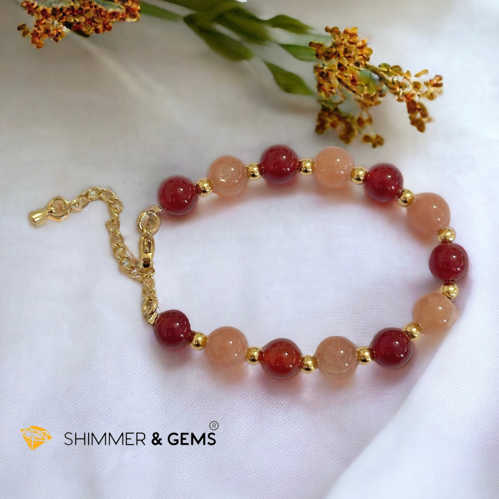 Courage & Confidence 8mm Bracelet (Sunstone & Carnelian) with stainless steel beads and chain