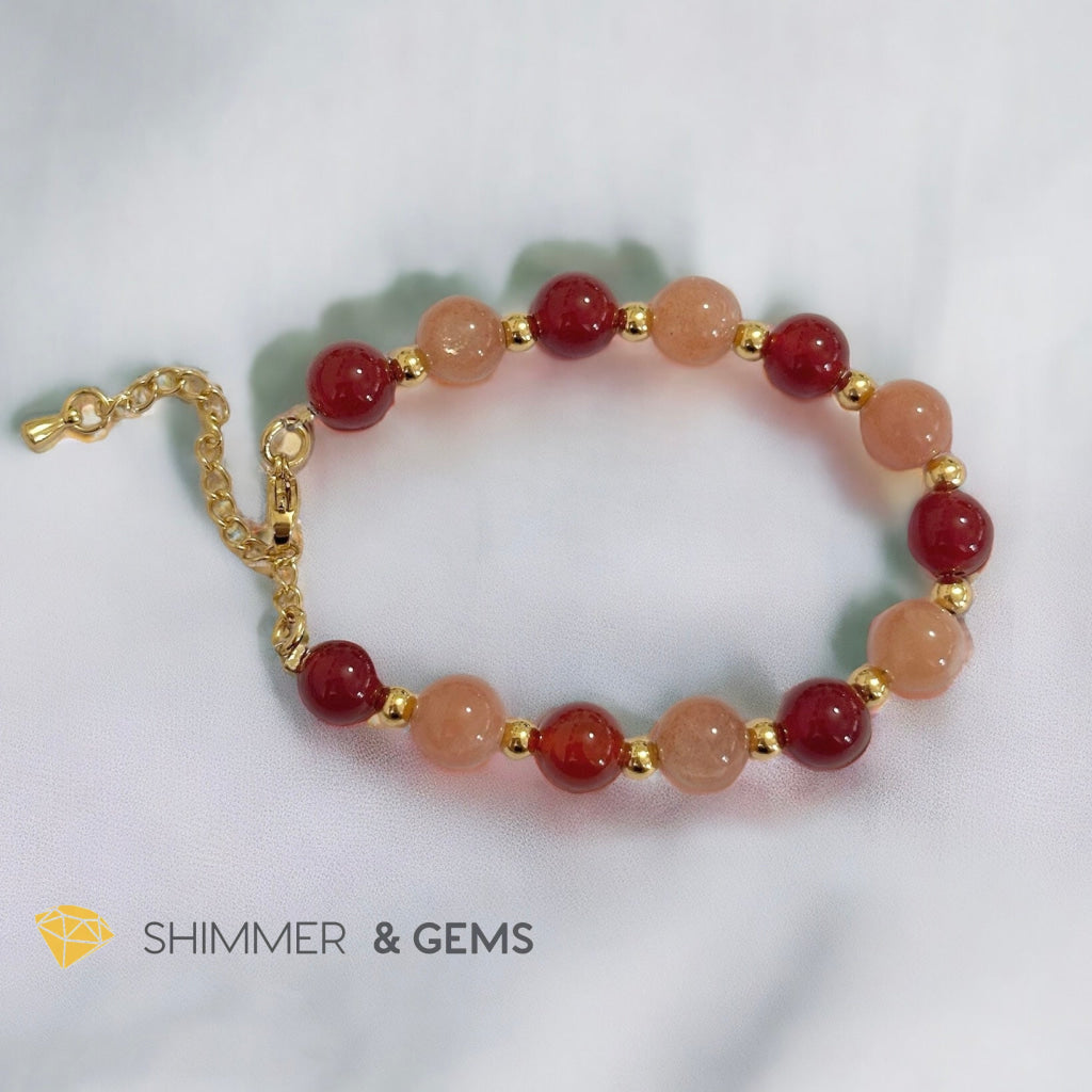 Courage & Confidence 8mm Bracelet (Sunstone & Carnelian) with stainless steel beads and chain
