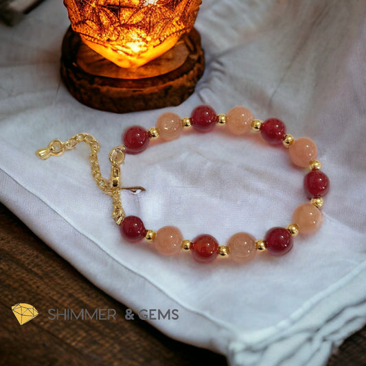 Courage & Confidence 8mm Bracelet (Sunstone & Carnelian) with stainless steel beads and chain