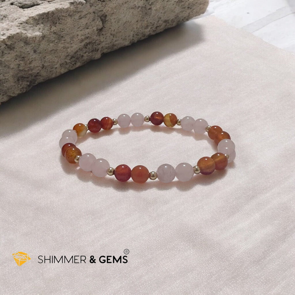Creative Spark Alchemy Bracelet (Passion & Inspiration) 6mm Carnelian & Rose Quartz with 14k gold filled beads