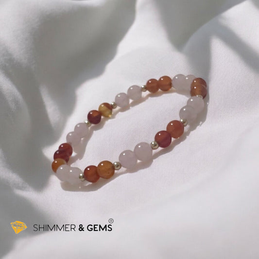 Creative Spark Alchemy Bracelet (Passion & Inspiration) 6mm Carnelian & Rose Quartz with 14k gold filled beads