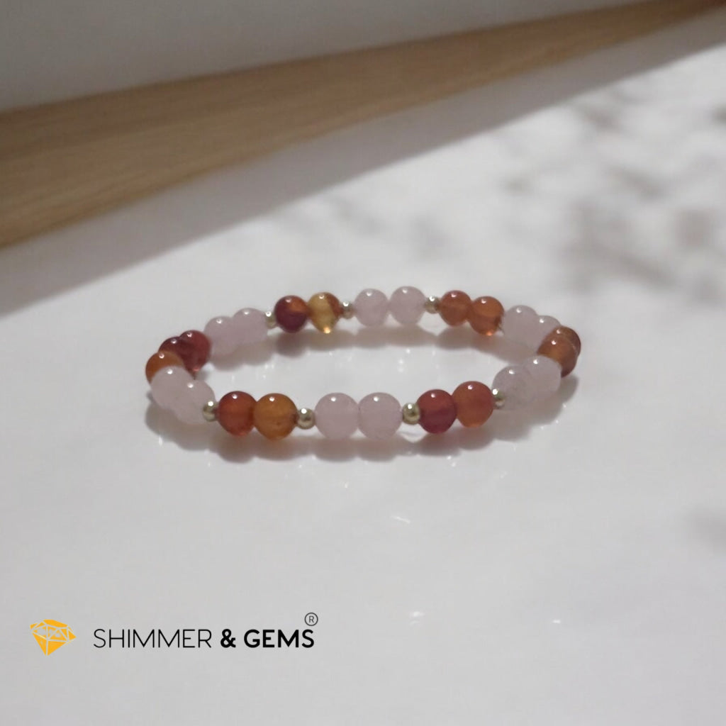 Creative Spark Alchemy Bracelet (Passion & Inspiration) 6mm Carnelian & Rose Quartz with 14k gold filled beads