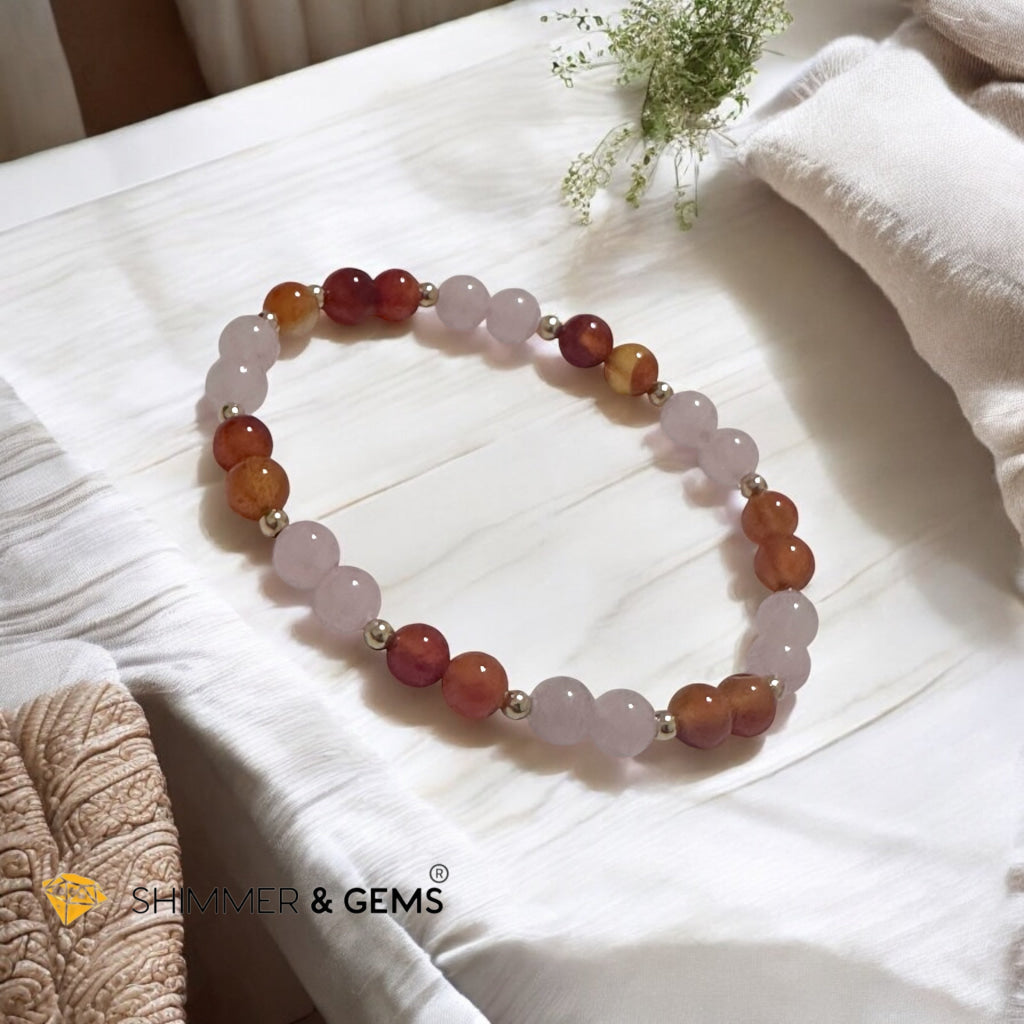 Creative Spark Alchemy Bracelet (Passion & Inspiration) 6mm Carnelian & Rose Quartz with 14k gold filled beads