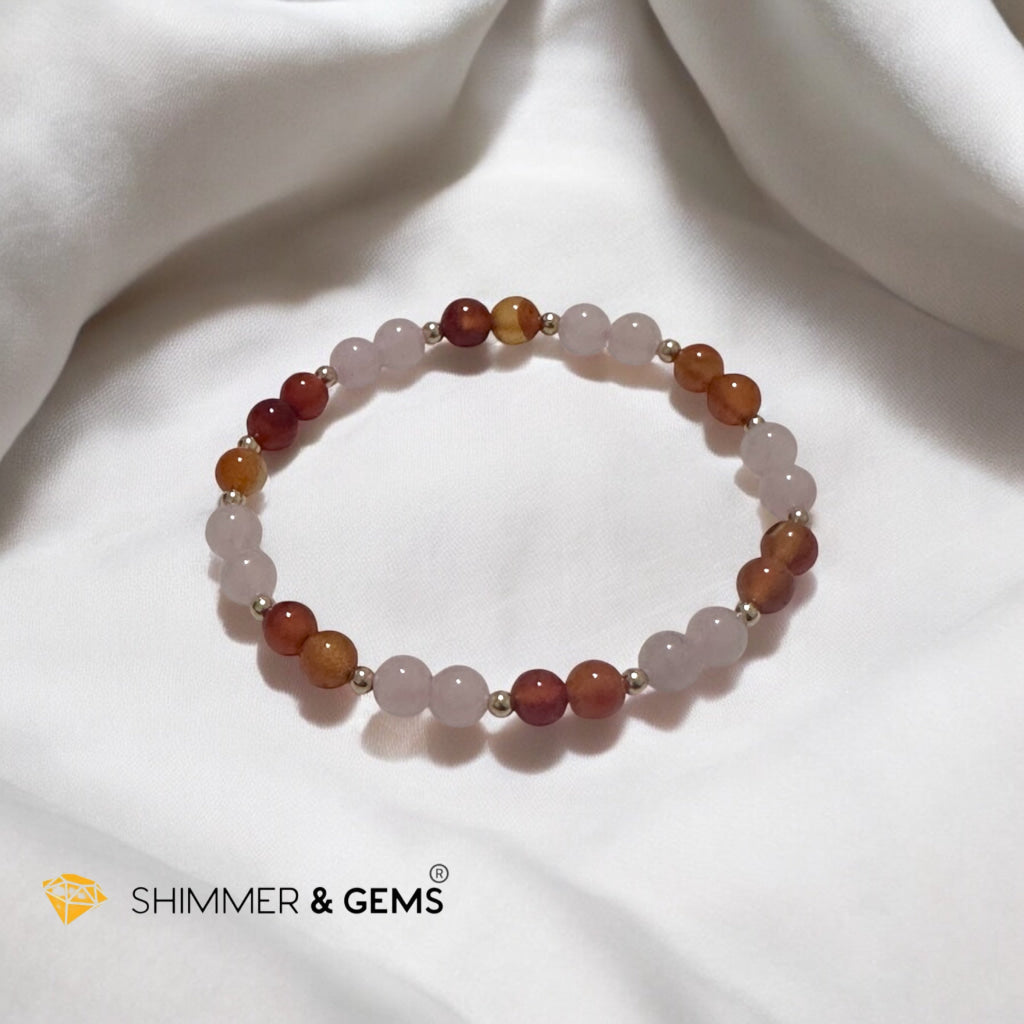 Creative Spark Alchemy Bracelet (Passion & Inspiration) 6mm Carnelian & Rose Quartz with 14k gold filled beads