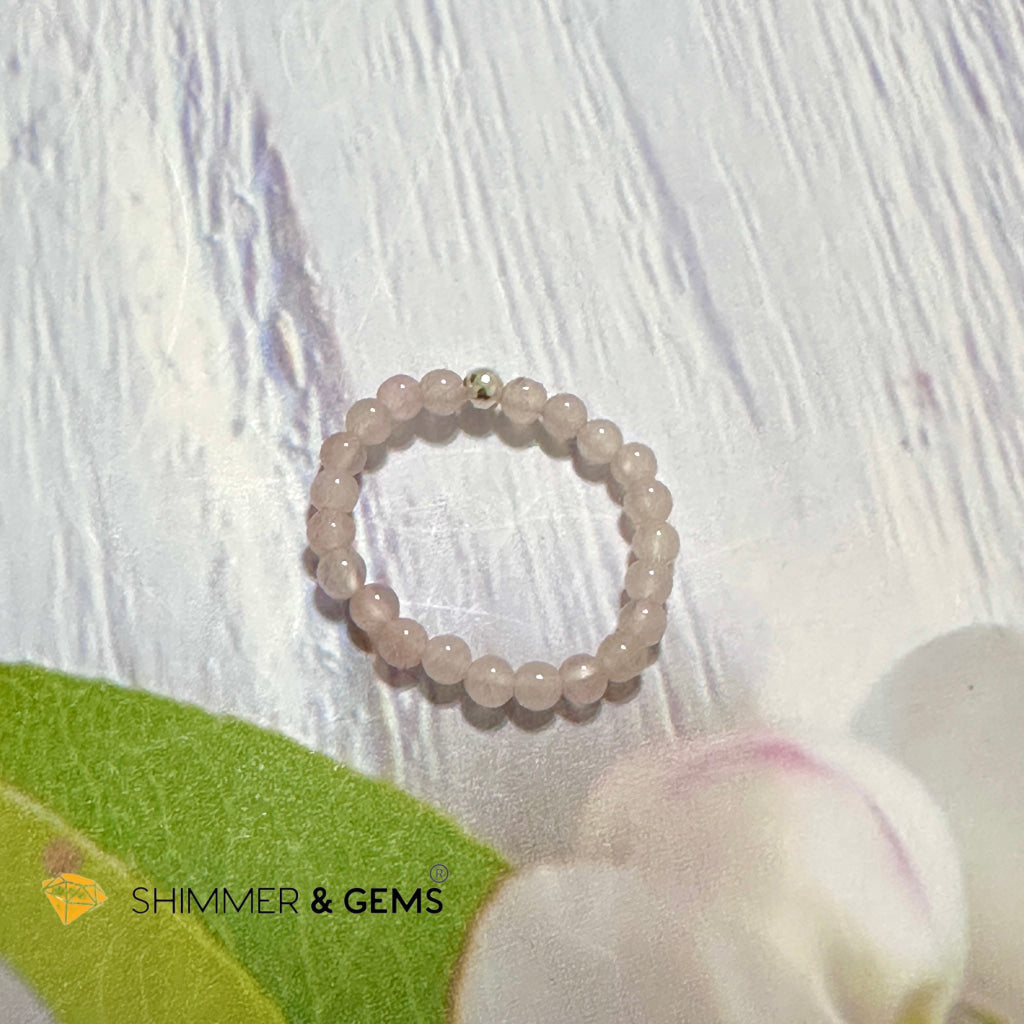 Crown Chakra Light Rose Quartz 3mm Bead Ring with 925 Silver