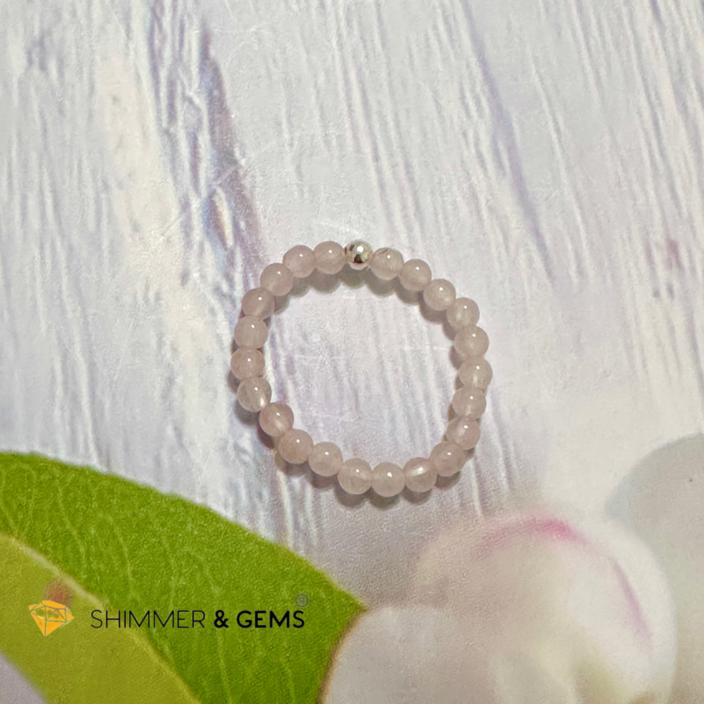 Crown Chakra Light Rose Quartz 3mm Bead Ring with 925 Silver