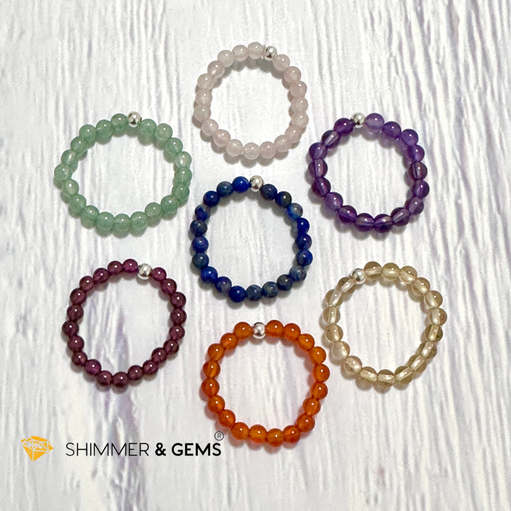 Crown Chakra Light Rose Quartz 3mm Bead Ring with 925 Silver