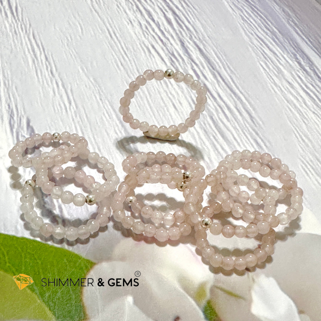 Crown Chakra Light Rose Quartz 3mm Bead Ring with 925 Silver